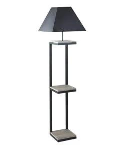 Maisons Du Monde Lampadaire En Métal Et Sapin Avec Abat-jour En Coton Noir H158