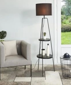 Altobuy Lampadaire En Métal Noir 2 Etagères Abat-jour En Tissu Noir -Boutique Belamp lampadaire en metal noir 2 etageres abat jour en tissu noir 3