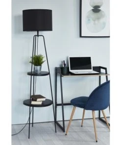 Altobuy Lampadaire En Métal Noir 2 Etagères Abat-jour En Tissu Noir -Boutique Belamp lampadaire en metal noir 2 etageres abat jour en tissu noir 5