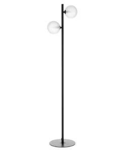 Unimasa Lampadaire En Métal Noir 2 Globes En Verre H130cm