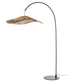 Maisons Du Monde Lampadaire En Métal Noir Abat-jour En Raphia Tricolore H190