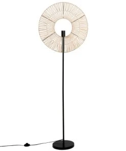 Maisons Du Monde Lampadaire En Métal Noir Et Abat-jour En Rotin