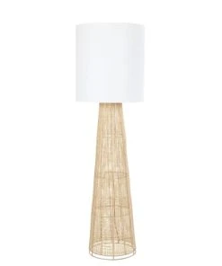 Maisons Du Monde Lampadaire En Rotin Abat-jour En Coton Blanc H153