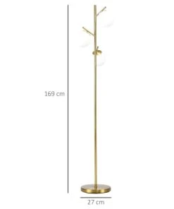HOMCOM Lampadaire Globe Design Néo-rétro 3 Ampoules H.169 Cm Métal Doré -Boutique Belamp lampadaire globe design neo retro 3 ampoules h 169 cm metal dore 2