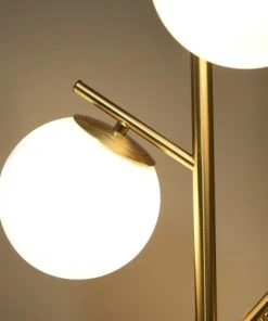 HOMCOM Lampadaire Globe Design Néo-rétro 3 Ampoules H.169 Cm Métal Doré -Boutique Belamp lampadaire globe design neo retro 3 ampoules h 169 cm metal dore 3