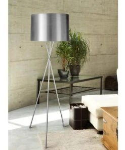 Altobuy Lampadaire Gris 160cm Piètement Trépied Métal Chromé -Boutique Belamp lampadaire gris 160cm pietement trepied metal chrome 2