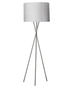 Altobuy Lampadaire Gris 160cm Piètement Trépied Métal Chromé -Boutique Belamp lampadaire gris 160cm pietement trepied metal chrome varsk