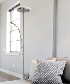 Cristalrecord Lampadaire Nickel Avec 2 Lumières LED Et Bras De Lecture Réglable -Boutique Belamp lampadaire nickel avec 2 lumieres led et bras de lecture reglable 1