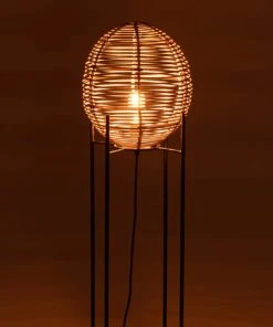 Meubles & Design Lampadaire Rond En Rotin Et Pied Métal Noir -Boutique Belamp lampadaire rond en rotin et pied metal noir 2