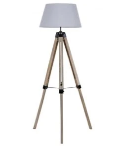 Wadiga Lampadaire Trépied Bois Abat-jour Gris Foncé H144cm -Boutique Belamp lampadaire trepied bois abat jour gris clair h144cm 1