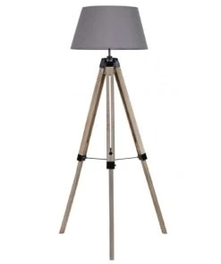 Wadiga Lampadaire Trépied Bois Abat-jour Gris Foncé H144cm