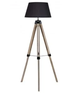 Wadiga Lampadaire Trépied Bois Abat-jour Noir H144cm
