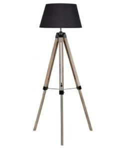 Wadiga Lampadaire Trépied Bois Abat-jour Gris Foncé H144cm -Boutique Belamp lampadaire trepied bois abat jour noir h144cm trepied 1