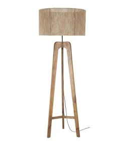 Maisons Du Monde Lampadaire Trépied En Bois De Manguier Et Abat-jour Cannage En Fil De Jute Tressé Main H154