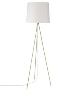 Maisons Du Monde Lampadaire Trépied En Métal Doré Abat-jour En Coton Blanc