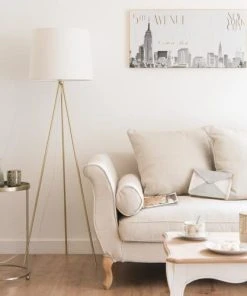 Maisons Du Monde Lampadaire Trépied En Métal Doré Abat-jour En Coton Blanc -Boutique Belamp lampadaire trepied en metal dore abat jour en coton blanc 1000 8 34 173136 3