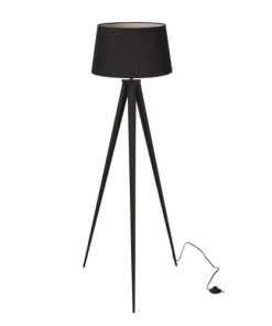 Altobuy Lampadaire Trépied En Métal Et Abat-jour Tissu Noir
