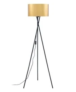 Altobuy Lampadaire Trépied En Métal Noir Abat-jour Pvc Or -Boutique Belamp lampadaire trepied en metal noir abat jour pvc or wesley 2