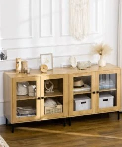 HOMCOM Lot De 2 Buffets - 2 X 2 Portes Vitrines Verre Avec étagères -Boutique Belamp lot de 2 buffets 2 x 2 portes vitrines verre avec etageres 2