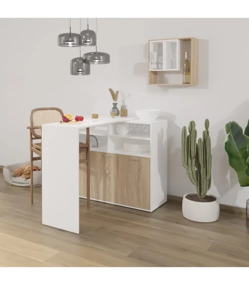 CALICOSY Meuble Multifonctions Buffet Et Table Bar - L124,1 Cm - Marron 2 CALICOSY Meuble Multifonctions Buffet Et Table Bar - L124,1 Cm - Marron – Image 2