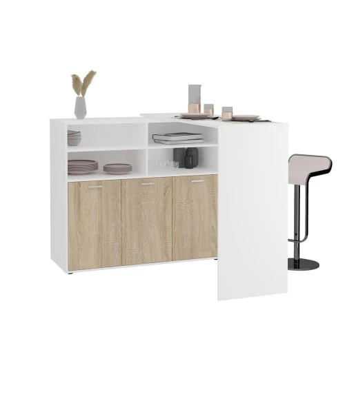 CALICOSY Meuble Multifonctions Buffet Et Table Bar - L124,1 Cm - Marron 4 CALICOSY Meuble Multifonctions Buffet Et Table Bar - L124,1 Cm - Marron – Image 4