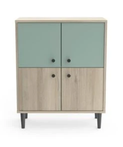 CALICOSY Petit Buffet 4 Portes L61cm - Noir/bois -Boutique Belamp petit buffet 4 portes l61cm bois vert arty