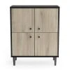 CALICOSY Petit Buffet 4 Portes L61cm - Noir/bois