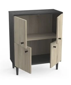 CALICOSY Petit Buffet 4 Portes L61cm - Noir/bois -Boutique Belamp petit buffet 4 portes l61cm noir bois 3