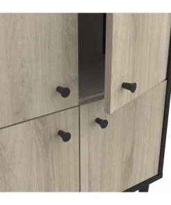 CALICOSY Petit Buffet 4 Portes L61cm - Noir/bois -Boutique Belamp petit buffet 4 portes l61cm noir bois 4