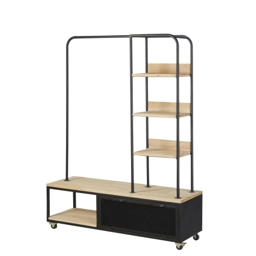 Maisons Du Monde Portant à Roulettes En Sapin Et Métal Noir 2 Maisons Du Monde Portant à Roulettes En Sapin Et Métal Noir – Image 2